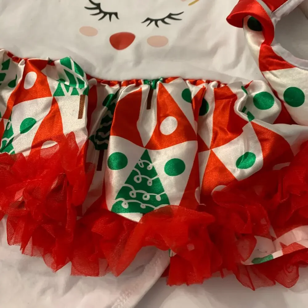 Baby Infant Girl Cotton Christmas Reindeer Short Sleeve Patchwork Bodysuit Set